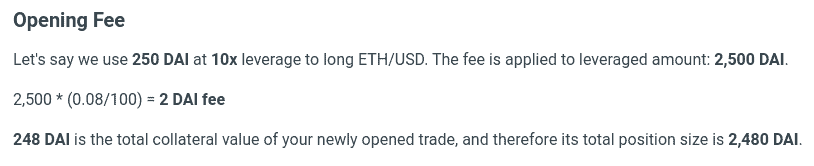 gains network fees example