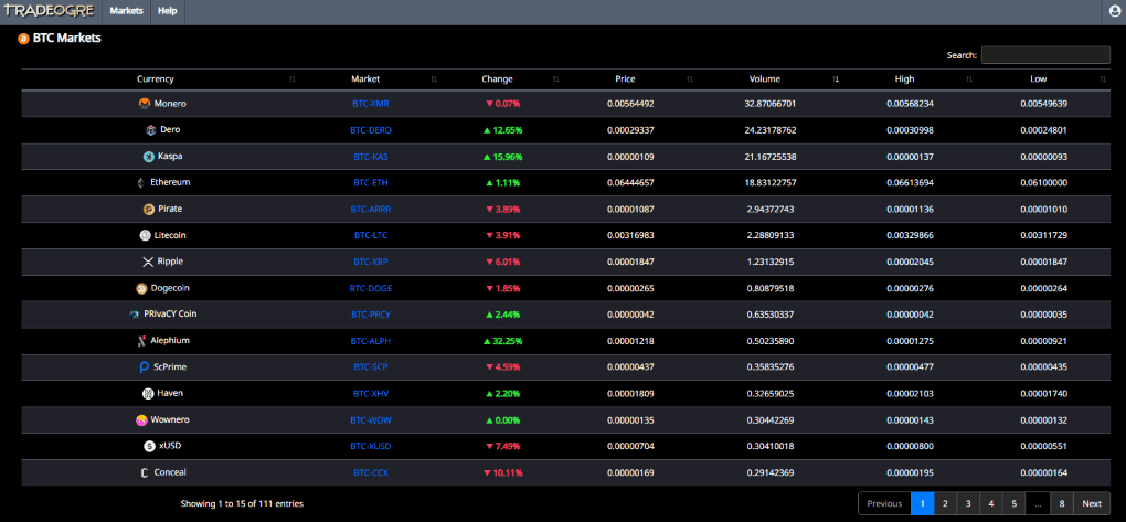 Tradeogre homepage