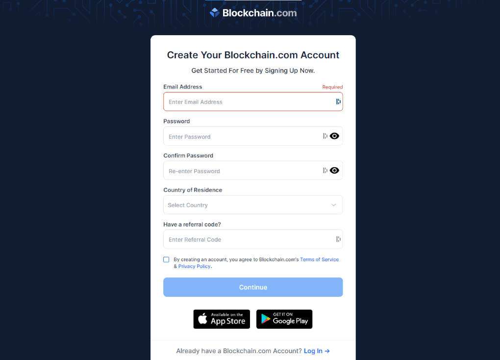 Blockchain.com Sign up