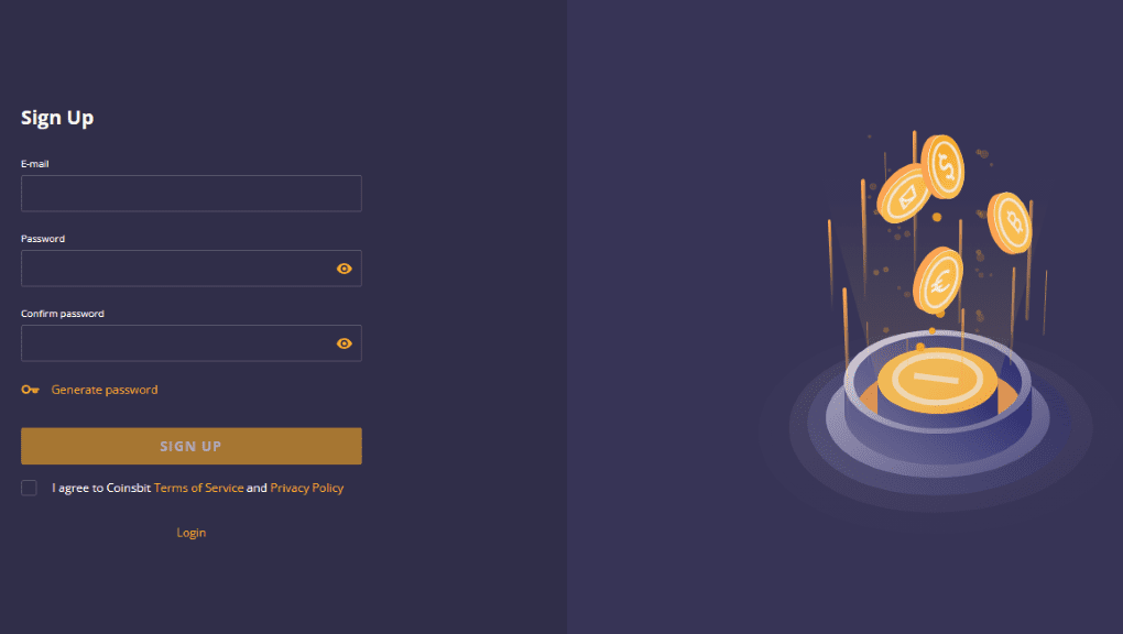 Coinsbit Sign up process
