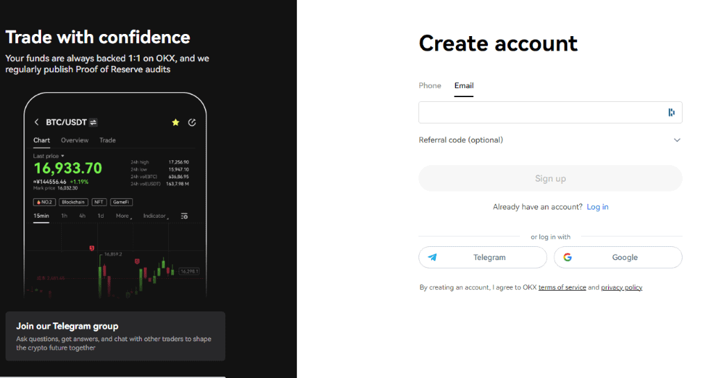 OKX Sign up process