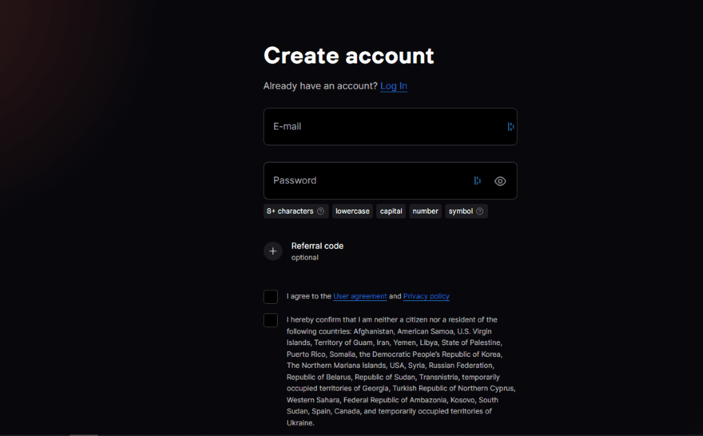 WhiteBit Sign up process