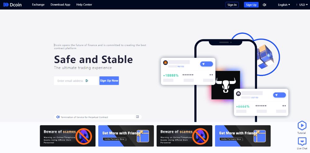 Dcoin Exchange Homepage