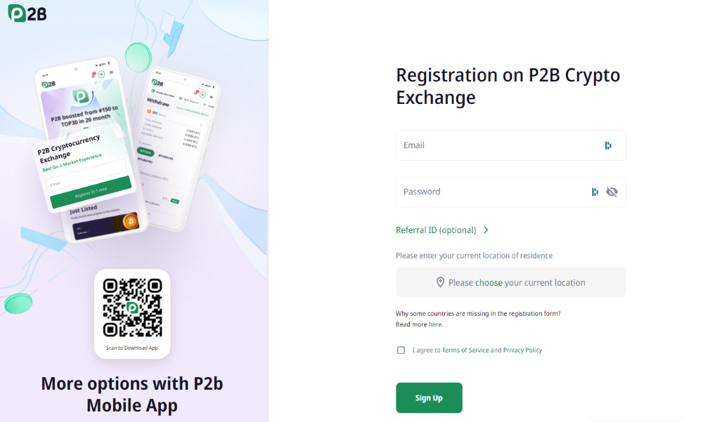 P2B Sign Up Process