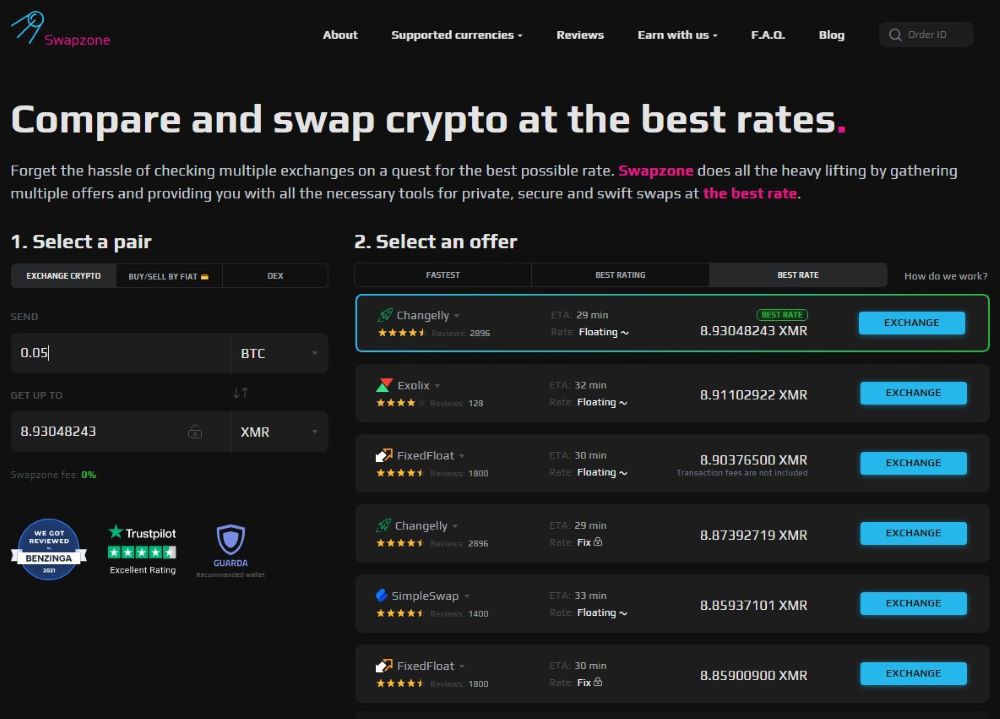 Swapzone Homepage