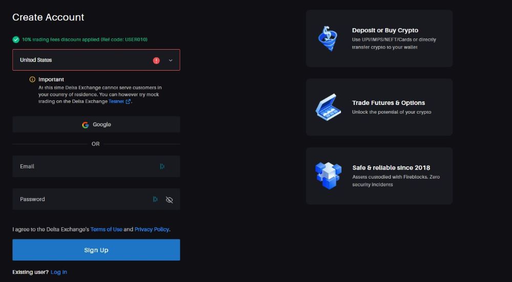 Delta Exchange Sign Up Process