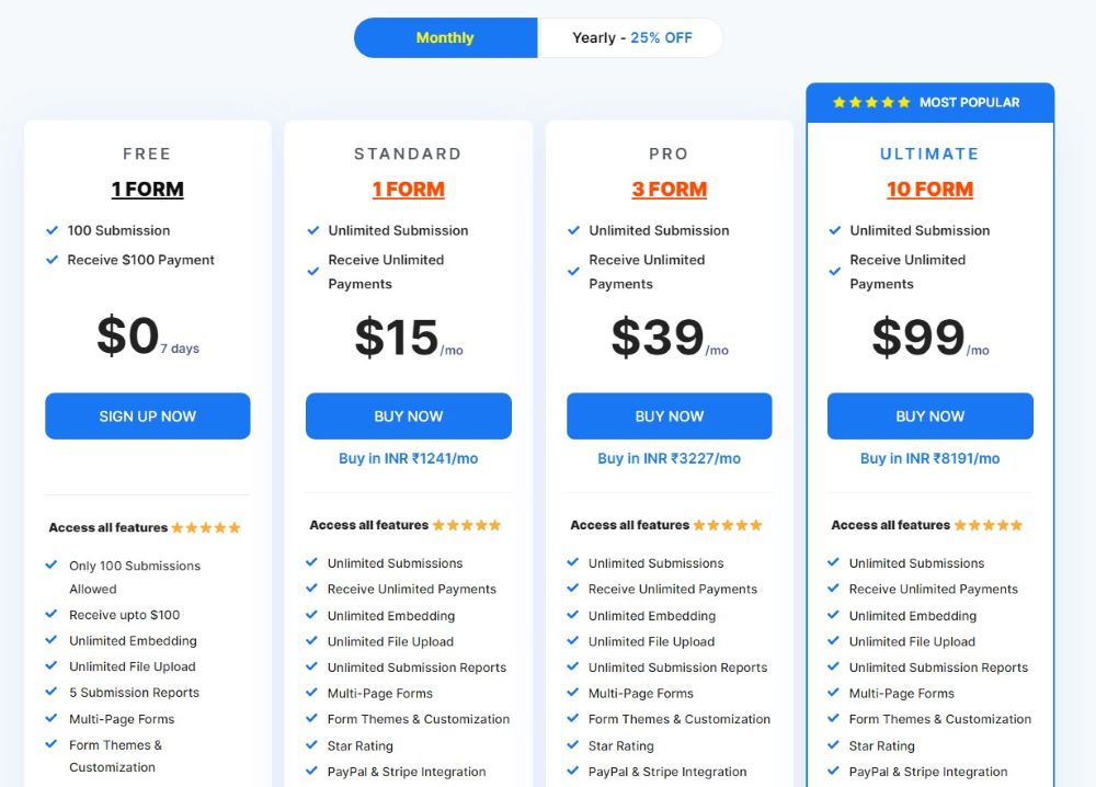 Pabbly Form Builder pricing plans