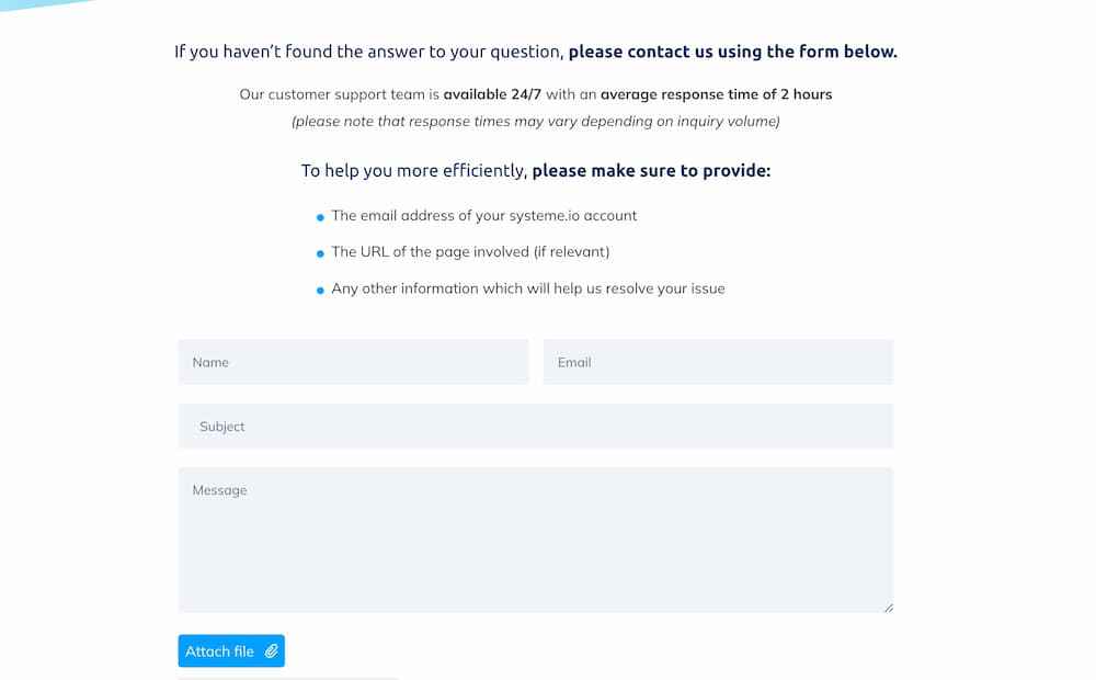 systeme.io customer support page