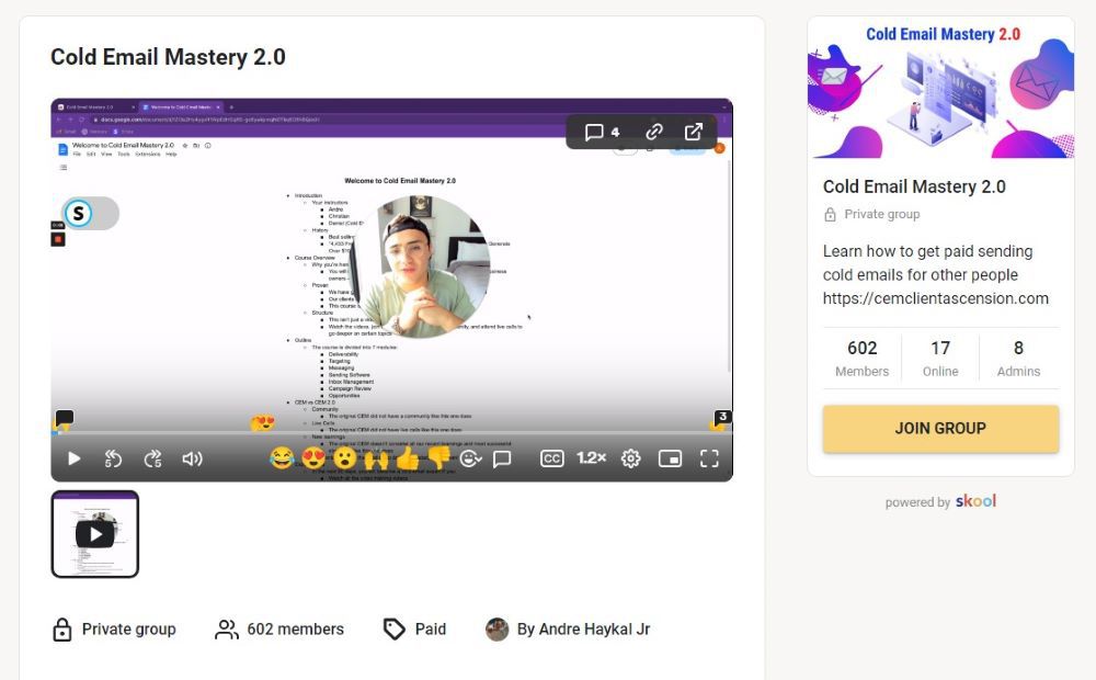 Cold Email Mastery 2.0 Skool Community Homepage