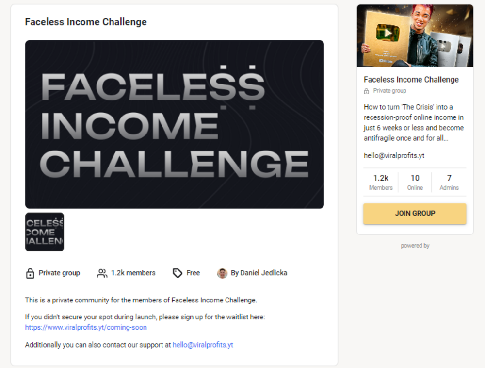 faceless income challenge skool community