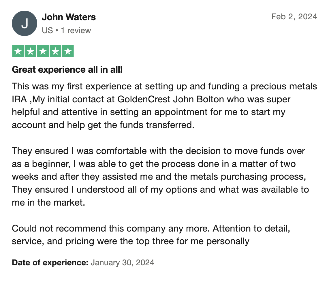 GoldenCrest Trustpilot review